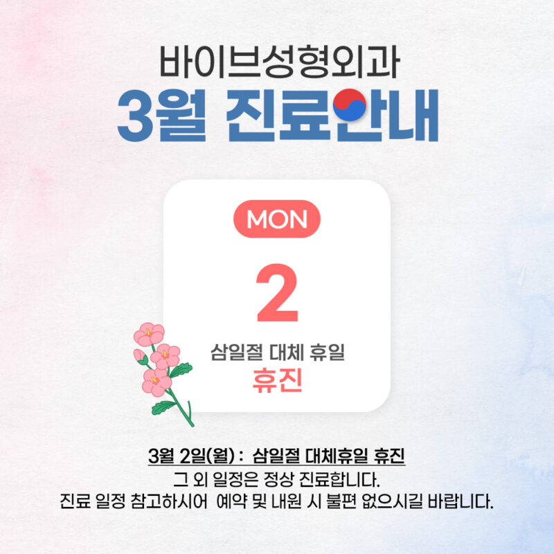 바이브 성형외과 3월 진료 일정