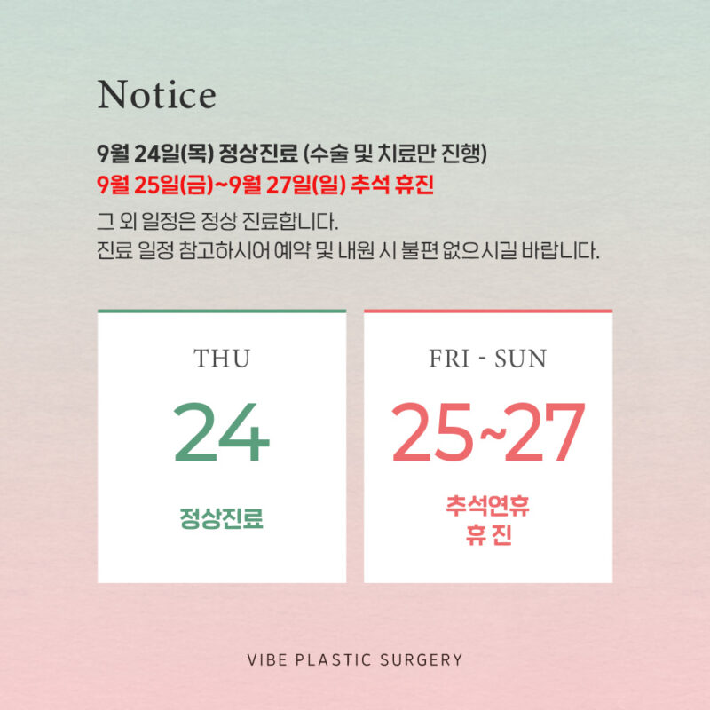 바이브 성형외과 9월 진료 일정